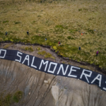 Cartel con la leyenda "No a las salmoneras"